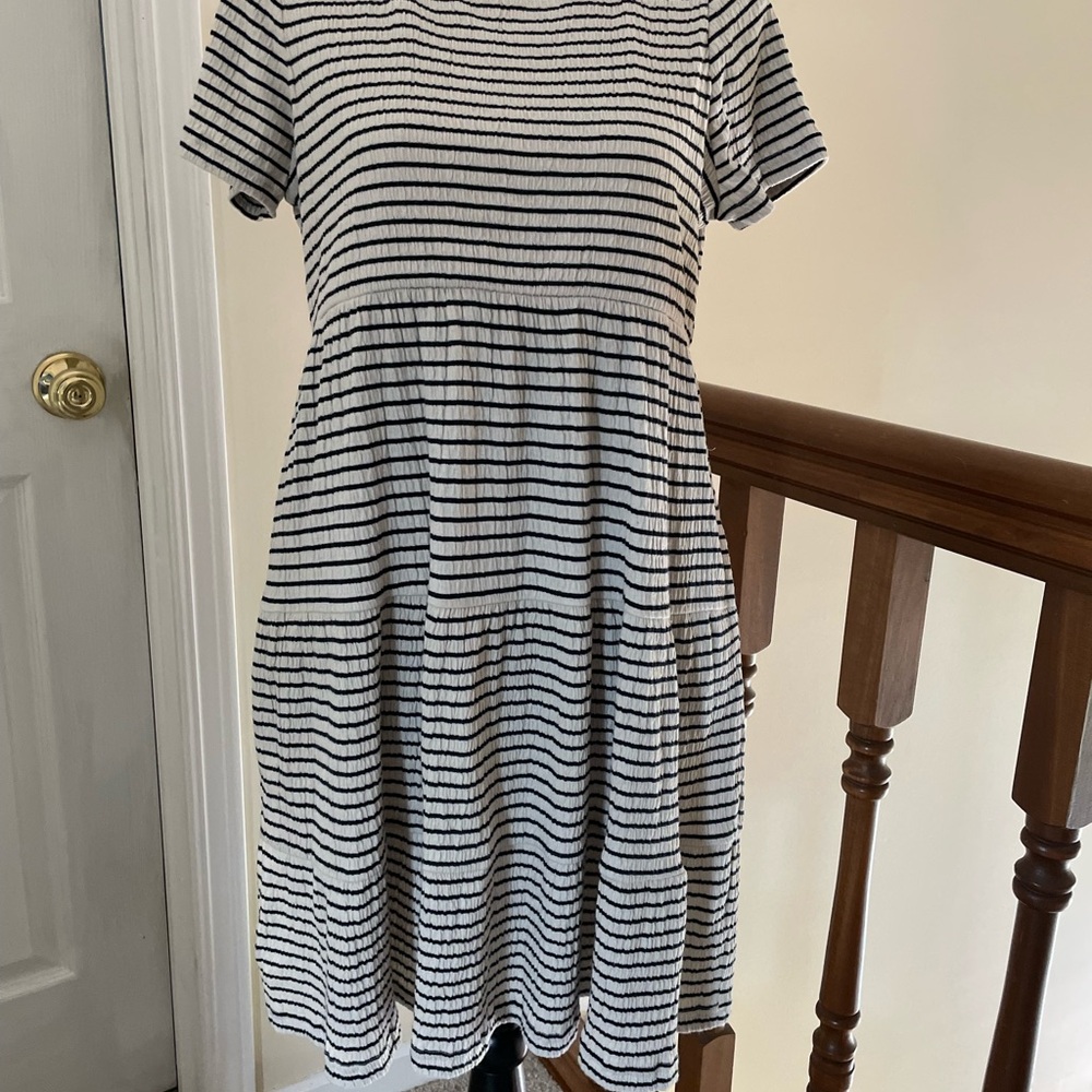 Loft dress size small petite   navy/cream,pockets